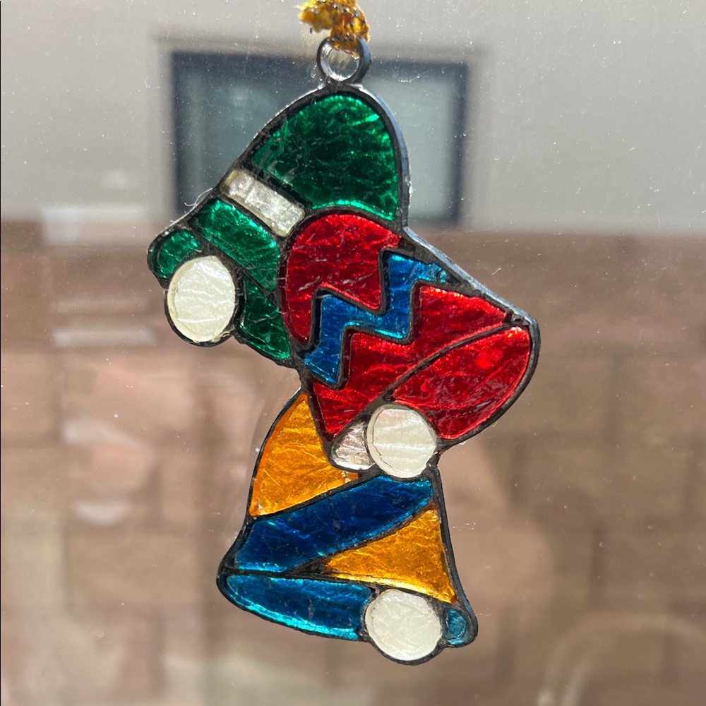 Colorful Holiday Vintage Stained Glass Bells Ornament